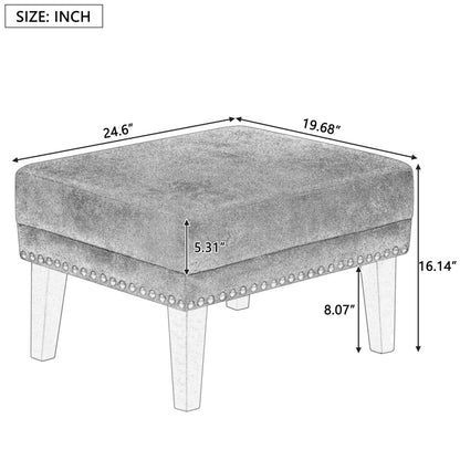 Christopher Knight Home Elber Mid-Century Modern Upholstered Ottoman Coffee Table, Small Living Room Sofa Footrest, Wooden Rectangular Ottoman Footstool, Brown