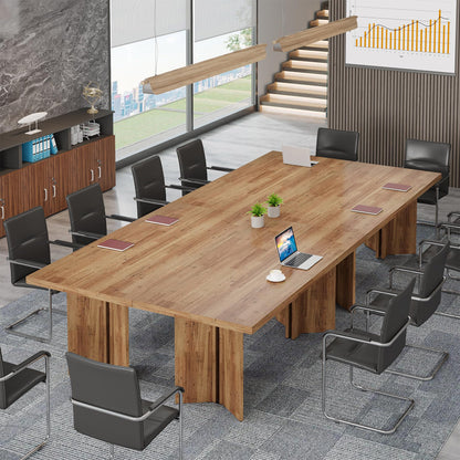 Tribesigns 10.5FT Conference Table, Large Rectangle Meeting Seminar Table for 10-12 Person, Long Wooden Business Tables (Set of 2, Walnut)