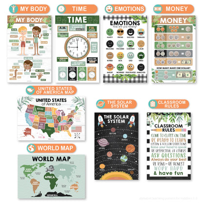 Hadley Designs 16 Educational Posters for Classroom Must Haves - Laminated Pre-K Posters for Toddler Homeschool Essentials, Toddler & Preschool Learning Activities, Kindergarten Classroom Decor