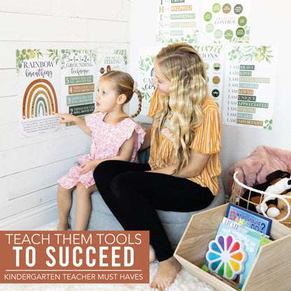 Hadley Designs 8 Calming Corner Posters for Classroom Must Haves -Calm Down Corner Supplies with Emotions Chart,School Counselor Mental Health Poster, Feelings Chart For Kids, Greenery Classroom Decor