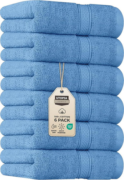 Utopia Towels 6 Pack Premium Hand Towels Set, 16 by 28 inches, 100% Ring Spun