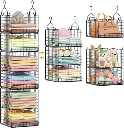 6 Tier Hanging Closet Organizers and Storage Stackable Hanging Closet Shelves