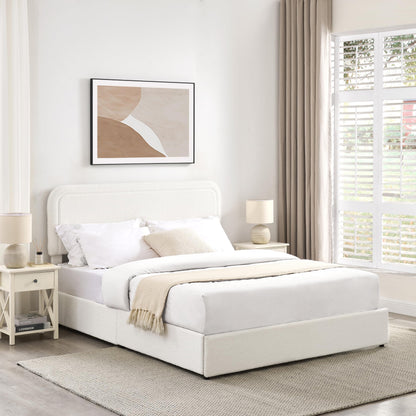 Ball & Cast Queen Size Bed Frame,Boucle Upholstered Platform Bed with Patented 2 Drawers Storage & Curved Stitched Headboard,Wooden Slats Support,No Box Spring Needed,Easy Assembly,Ivory