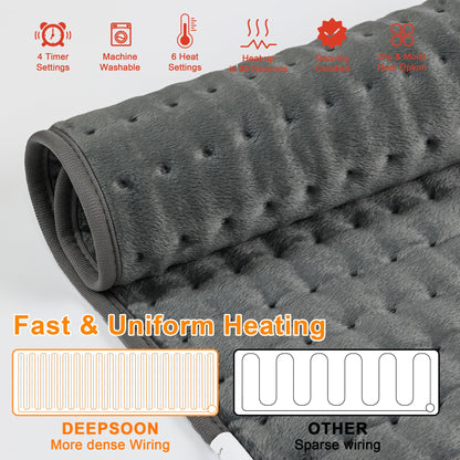 Heating Pad,Electric Heating Pads for Back,Neck,Abdomen,Moist Heating Pad for Shoulder,Knee,Arms,Legs,Dry/Moist Heat & Auto Shut Off,Birthday Gifts for Men and Women(Light Gray, 24''×12'')