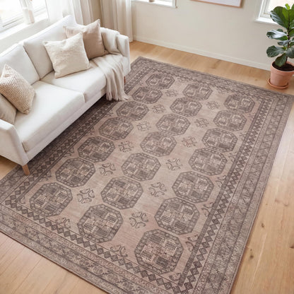 Kuden 6x9 Area Rug, Machine Washable Area Rug with Non-Slip Backing, Vintage Style, Soft, Easy Clean, Low Pile Rug for Living Room, Bedroom, Dining Room