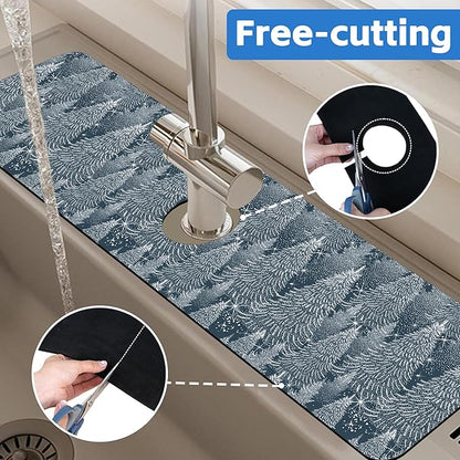 Christmas Forest Sink Faucet Absorbing Mat Pine Spruce Sink Splash Guard Faucet
