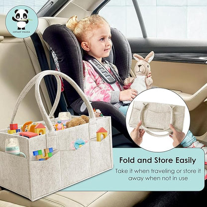 HIPHOP PANDA 2-Pack Diaper Caddy Organizer - Nursery Storage Bin & Car Organizer for Diapers, Wipes, and Baby Essentials - Dual-Color Solid Set (Green/Oatmeal), Large Size