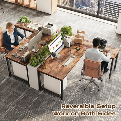 Huuger 55 Inch L Shaped Desk with Power Outlets and USB-C Port, 0.95 Inch Thicker Desktop, Reversible Computer Desk, Larger Office Corner Gaming Desk, Metal Frame, for Home Office, Study, Rustic Brown