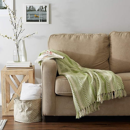 DII Braided Striped Decorative Throw Blanket, 50x60, Antique Green