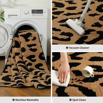 YIHOUSE 5×7 Ft Leopard Area Rugs, Washable High-Low Pile Plush Soft Rug, Non-Slip Non-Shedding Animal Cheetah Carpet for Living Room, Bedroom, Dining Room, Nursery, Home Decor