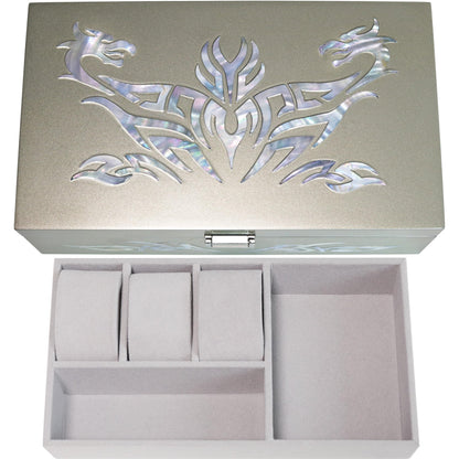 MADDesign Mother of Pearl Watch Box Jewelry Organizer Daily Storage Handmade Tribal Dragon Design (Metallic Silver)