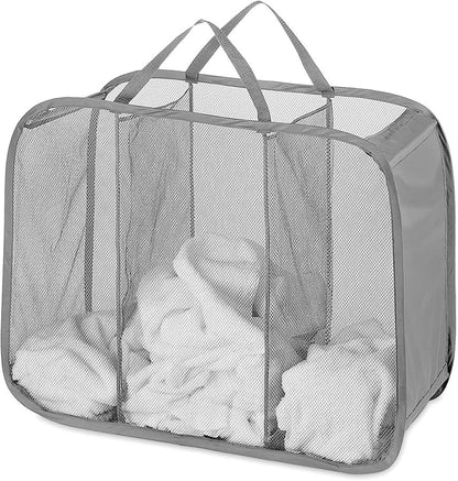 Whitmor Mesh Popup Laundry Hamper 3 Compartment Sortable Horizontal Collapsible