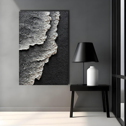 moshinart 24 x 36in Hand-Painted Oil Painting 3D Texture Black White Grey Modern Minimalist Black Abstract Wall Art, Home Office Wall Decoration Sea Wave 7