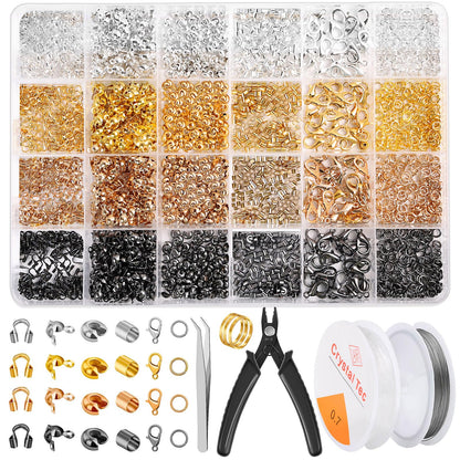 Acejoz 2165 Pcs Crimp Beads for Jewelry Making, Incliding Crimp Bead Covers, Crimp Tubes, Knot Covers, Jump Rings,Wire Guardians, Crimping Pliers, Elastic String for Bracelets Necklaces Making