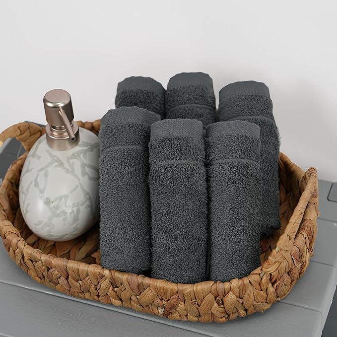 Tens Towels Pack of 12 Washcloths, 12 x 12 Inches, Lighter Weight, Quick to Dry