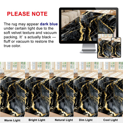 EDGZKO Black Gold Marble Rugs: 4x6 Feet Modern Aesthetic Abstract Area Rug Washable Carpet Non-Slip Floor Mats Doormat for Living Room Bedroom Dining Room Dorm Classroom Nursery