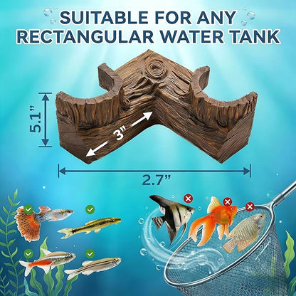 Aquarium Cave - Natural Resin Wood-Like Fish Tank Decorations & Accessories, 5.1" x 2" x 2.7" Safe Betta Hide & Tunnel for Guppy, Neon Tetra, Corydoras Catfish - Stackable Corner Ornament