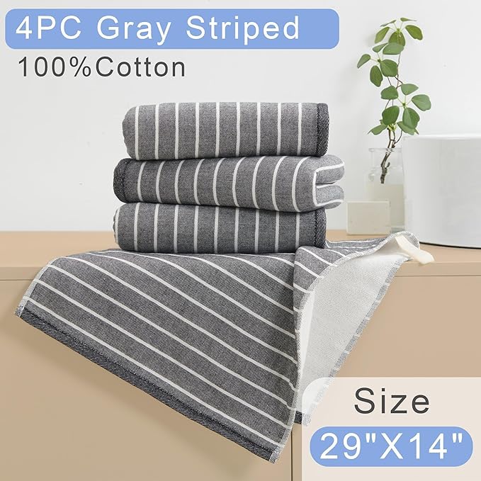 VOOVA & MOVAS 4-Piece Striped Cotton Hand Towels