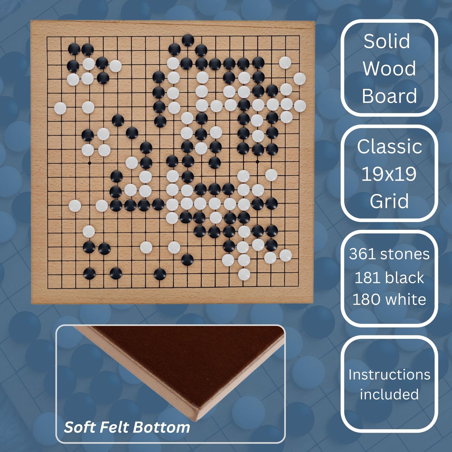 WE Games Go Game Set 11.75 Inch - Traditional Go Set with Light Wooden Board 19 Tiles, Wood Veneer Goban, Strategy Board Games for Adults, Go Board Game 19x19 Tiles