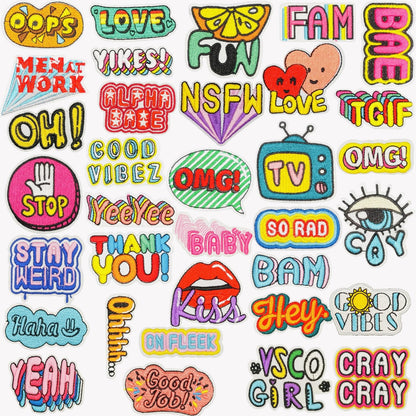 35Pcs VSCO Girly Embroidered Patches - Colorful Cute Aesthetic Iron-On/Sew-On Fabric Applique Patches for Clothes, Hats, Jeans, Dresses & DIY Accessories Repair