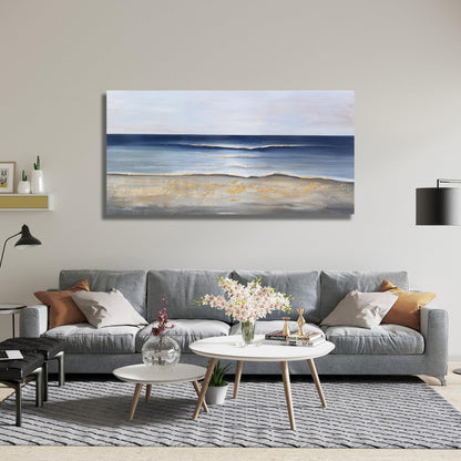Yuaxker Ocean Canvas Wall Art Blue and Gold Wall Decor Modern Aesthetic Canvas Painting Super Large Size Artwork for Living Room Bedroom Dinning Room Office 30x60 inch