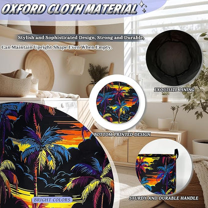 Colorful Palm Tree Laundry Basket Foldable Oxford Cloth Hawaii Laundry Hamper