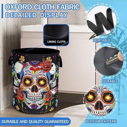 Sugar Skull Laundry Basket Skeleton Print Oxford Cloth Laundry Hamper