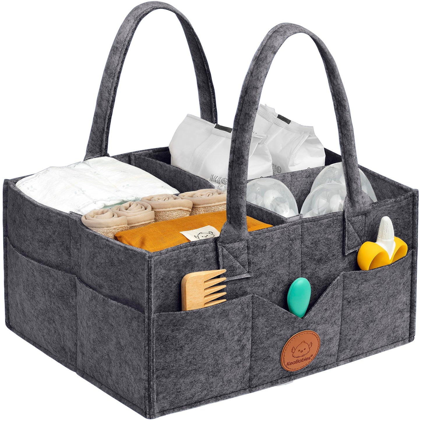 KeaBabies Baby Diaper Caddy Organizer with Handle - Portable Baby Organizers and Storage for Nursery, Changing Table, Large Travel Car Caddy, Girls, Boys Shower Gift Basket, New Mom Gifts(Mystic Gray)