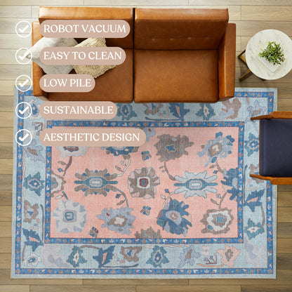 Fame Living Modern Oushak Rug, Vintage, Turkish, Eclectic, Floral, Pastel, Washable, Area Rugs for Living Room, Dining, Bedroom, Office, Entryway, Foyer, Playroom, Nursery, 5'x6'9"