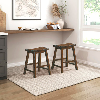 Lexicon Saddleback Solid Wood Kitchen Height Stool Set of 2 - Saddle Kitchen Stool Dining Height Stools for Dining, Armless Chair Seating Options, Perfect Casual Entertaining Spaces Cherry