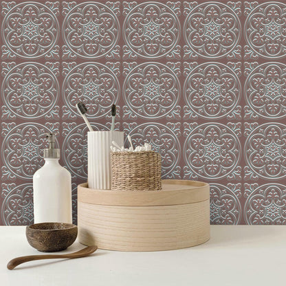 Peel and Stick Wall Tile Stickers Backsplash for Kitchen/Living Room/Bathroom in Metalic Design, 8x8 inch Pack of 10 Self Stick Paper Wall Tile Stickers for Your Home and DIY Projects (Bronzen)