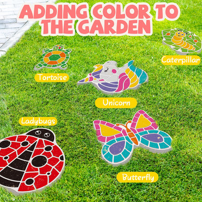 Hdsahdok Stepping Stones Painting Kit for Kids Ages 4-12 - 5 Pack Paint Your Own Garden Stones with Butterfly, Unicorn & Ladybug Designs, Outdoor Art & Craft Activity Set, Summer Craft Kit for Kids