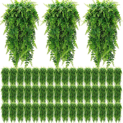 Geosar 96 Pcs Artificial Hanging Plants 32 Inch Hanging Boston Ferns Plastic Fake Plants for Wall Room Garden Wedding Garland Indoor Outdoor Decoration, No Basket