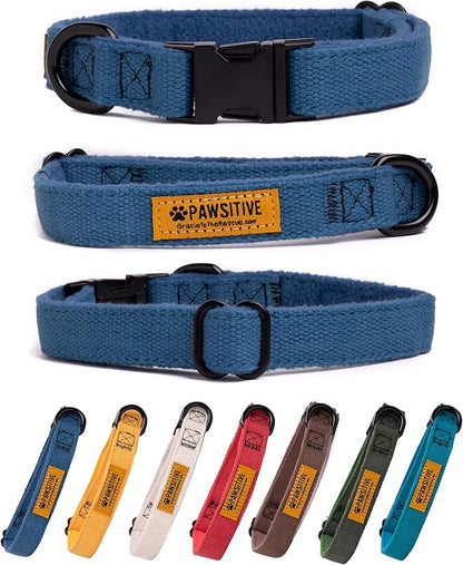 Pawsitive Hemp Dog Collar - Super Soft Hypoallergenic Lining. Great for Small, Medium and Large Dogs; Medium Night Blue