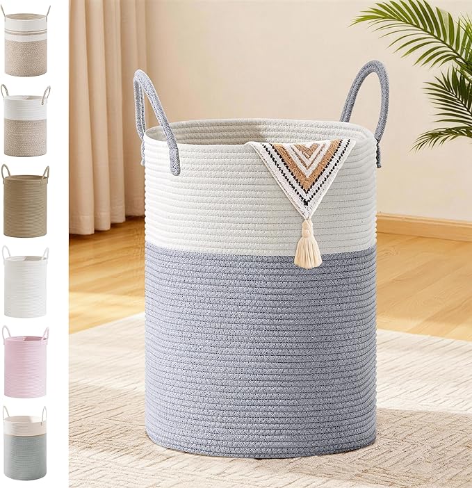 Tall Laundry Basket with Handles, 58L Portable Dirty Clothes Hamper, Boho
