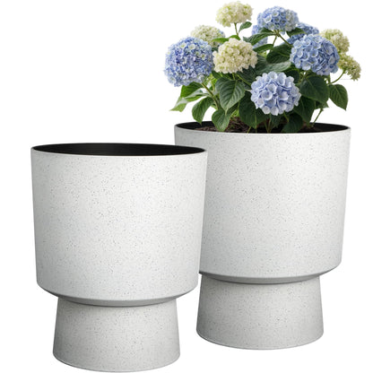 Autodaya 16.75" Tall Pedestal Planters Set of 2, Modern 2-in-1 White Terrazzo Urn-Style Flower Pots, UV-Protected Large Plant Containers for Indoor/Outdoor Garden Patio Balcony Decor