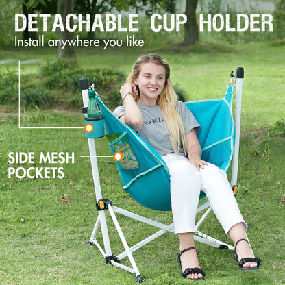 PORTAL Hammock Camping Chair Folding Rocking Chair Portable Swinging with Cup Holder for Outdoor Lawn Backyard Patio Car Camp Sports Concerts,Support 350 lbs Blue