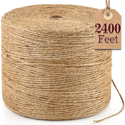 XSEINO 2400 Feet Natural Jute Twine Strong Garden Twine Rope for Arts Crafts Gift Wrapping Gardening Tomato Climbing Plant Tie Floristry Packing Decor
