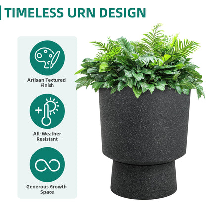 Autodaya 16.8" Modern Pedestal Planters Set of 2, Large Plastic Flower Pots with Terrazzo Finish, Drainage Hole & Weather Resistance for Indoor/Outdoor Garden Patio Balcony Decor