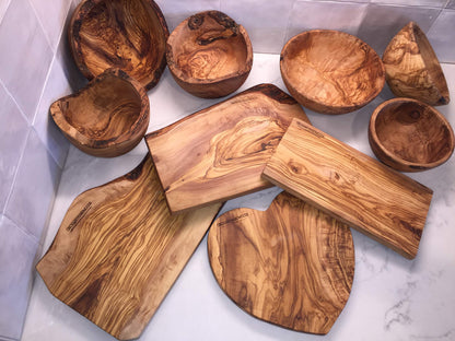 ORCHARD HARDWOODS 8" Artisan Olive Wood Serving Bowl Wooden Farmhouse Décor Bowl for Fruit, Salads, Snacks, Dips, Keys, Potpourri. In Small 6", Med 7", Lg 8", XL 11", XXL 12". (Large 8 inch)