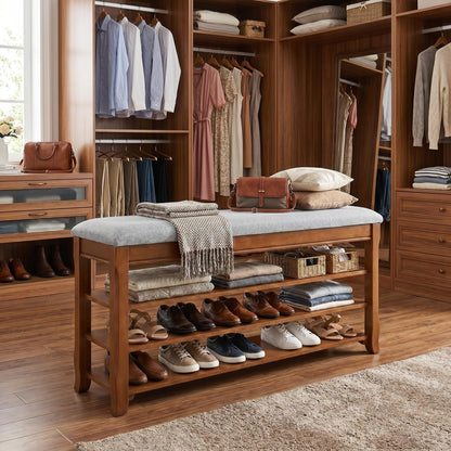 Drogenble SolidWood Entryway Shoe Storage Bench, Flip-Top Soft-Close Lid, Adjustable Shelves, Cushioned Entryway Shoe Rack Organizer,Hallway, Closet, Foyer 39.4''
