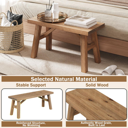 Wnutrees Sawmill Long Wood Bench, 43" Farmhouse Entryway Bench for Living Dining Room, Rustic Entry Way Benches Seat, Solid Wood, Handcraft Finshed, Natural
