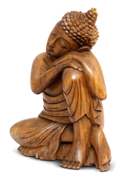 G6 Collection 8" Wooden Serene Sleeping Buddha Statue Hand Carved Sculpture Handmade Figurine Decorative Home Decor Accent Handcrafted Art Traditional Modern Decoration (Small)