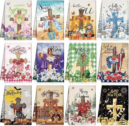 12 Pcs Seasonal Kitchen Towels Set