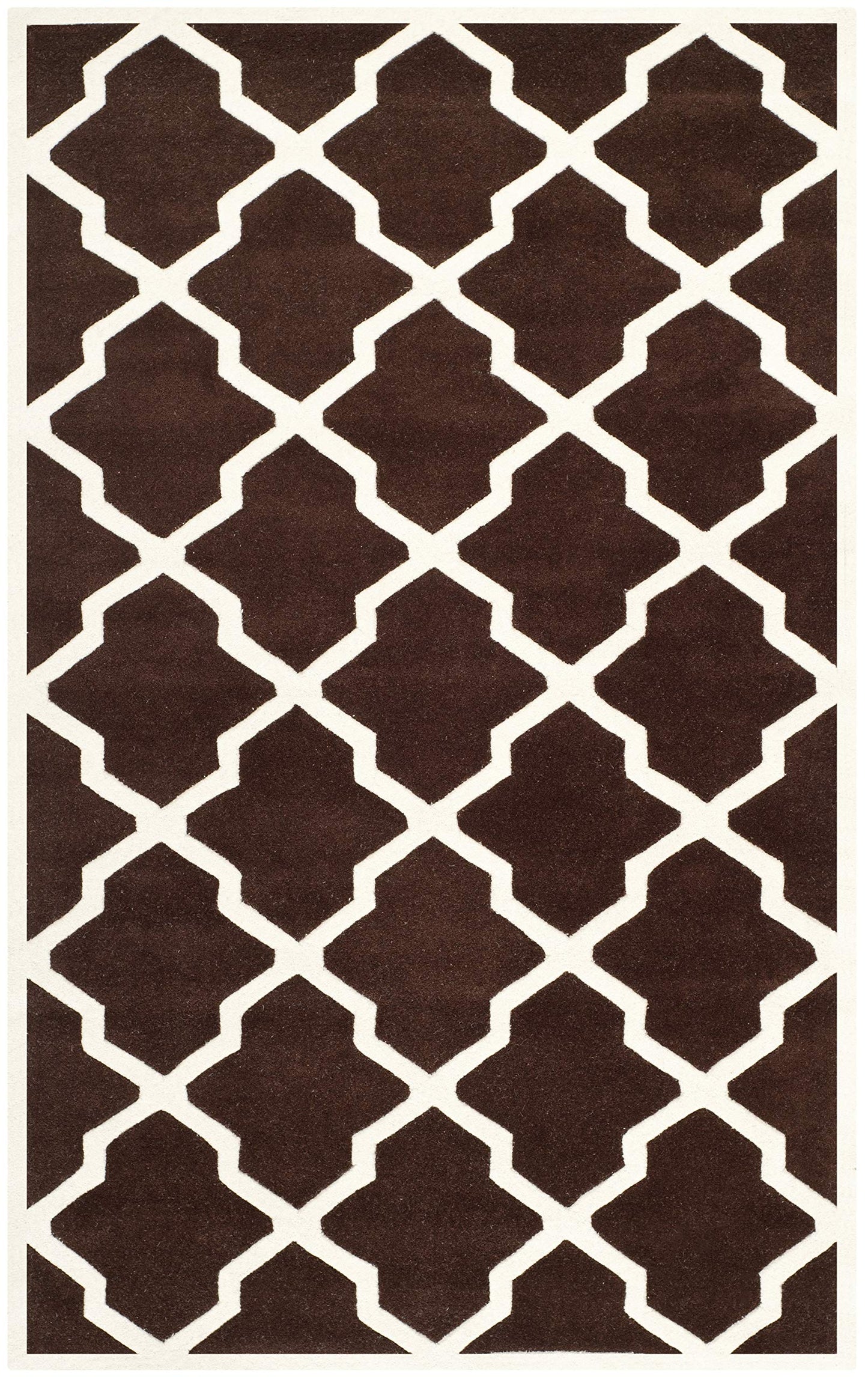 SAFAVIEH Chatham Collection 3' x 5' Dark Brown / Ivory CHT735R Handmade Trellis Premium Wool Area Rug