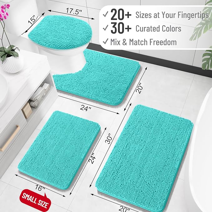 OLANLY Bathroom Rugs 30x18, Extra Soft Absorbent Chenille Bath Rugs, Rubber Backing Quick Dry, Machine Washable Bath Mats for Bathroom Floor, Tub and Shower, Home Decor Accessories, Teal