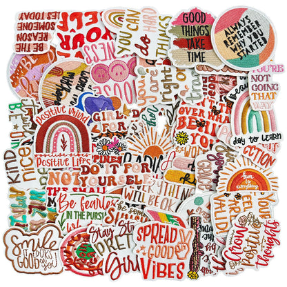 50 Pcs Boho Iron on Patches for Girls, Embroidered Patches with Positive Affirmations for Sew on or Iron on for Jeans, Jackets, Hats, Backpacks