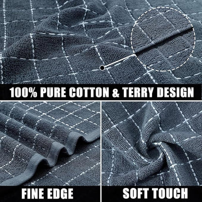Mordimy 100% Cotton Terry Cloth Dish Cloths, Soft and Absorbent Checkered Dish