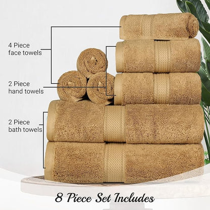 SUPERIOR Egyptian Cotton Pile 8 Piece Towel Set, Includes 2 Bath, 2 Hand