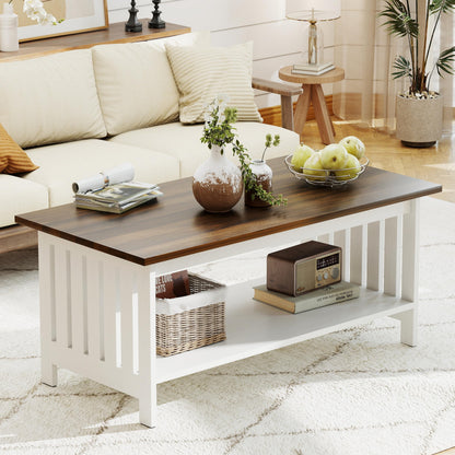 YOSHOOT 39.4" Farmhouse Coffee Table, Small Coffee Tables for Living Room